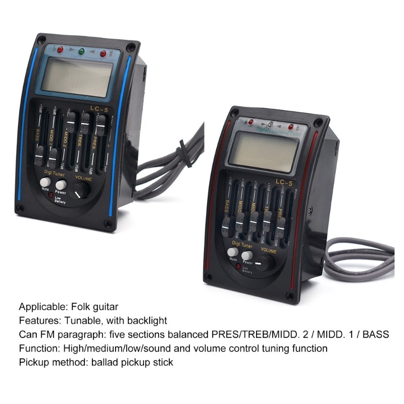 To ปิ๊กอัพกีตาร์โปร่ง 5 Band EQ Preamp LC-5 จูนเนอร์เครื่องขยายเสียงกีตาร์