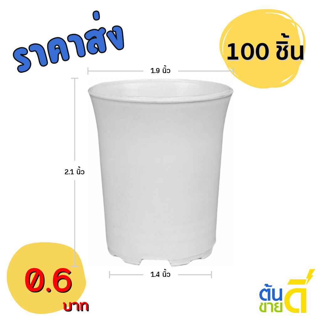 กระถาง กระถางต้นไม้ กระถางพลาสติก เบอร์ 2 1.9 นิ้ว สีขาว 100 ใบ ยกมัด ยกกระสอบ