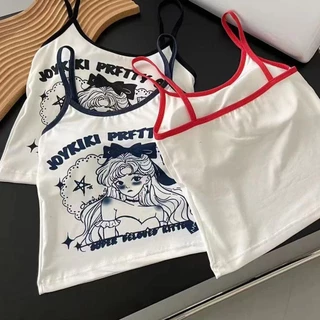 #368 ​พร้อมส่ง เสื้อสายเดี่ยว มีฟองน้ำ ลายการ์นผู้หญิง เกาหลีน่ารัก สีพื้นใส่สบาย