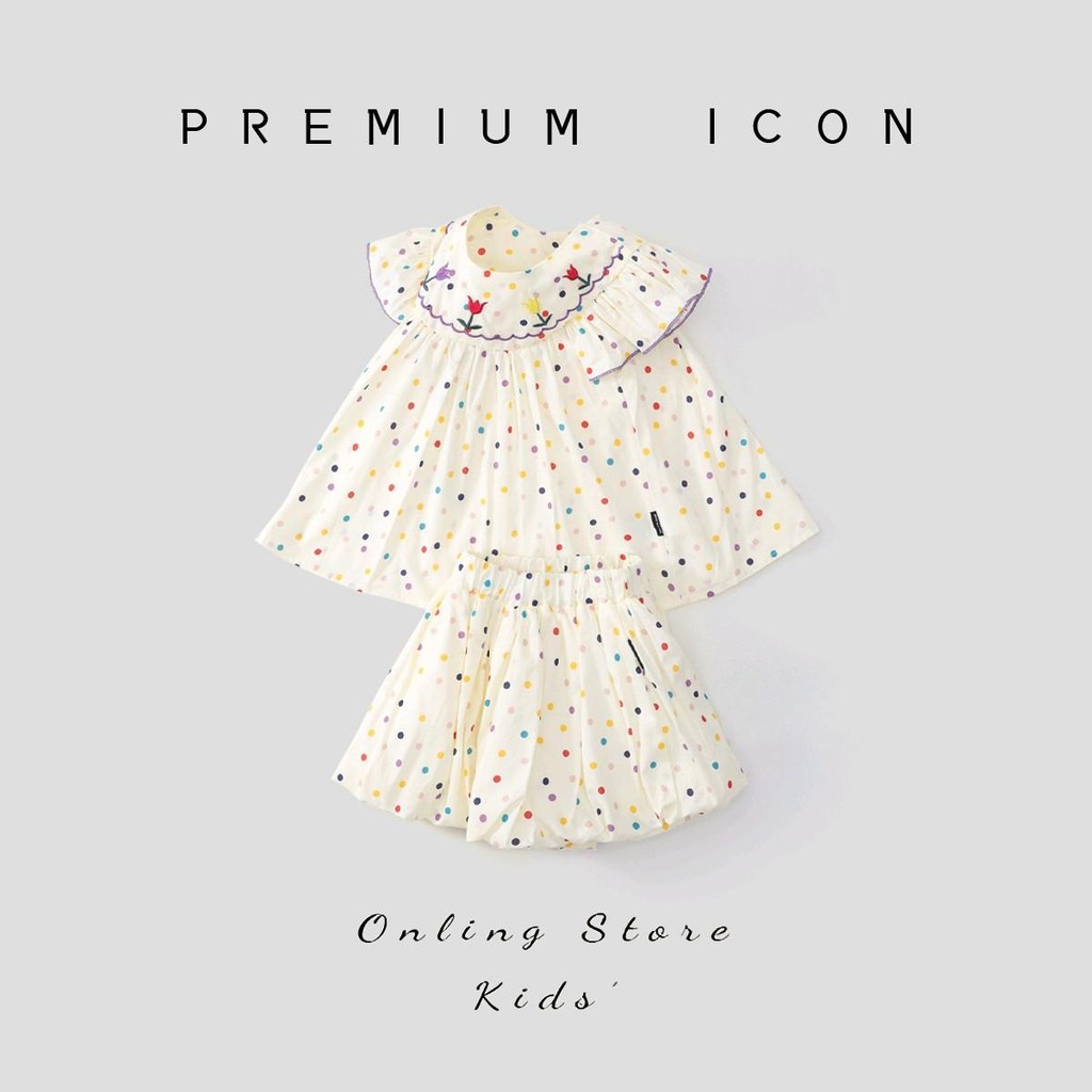 Hania kids พร้อมส่ง ชุดเซตสีขาวลายจุด-K4125128