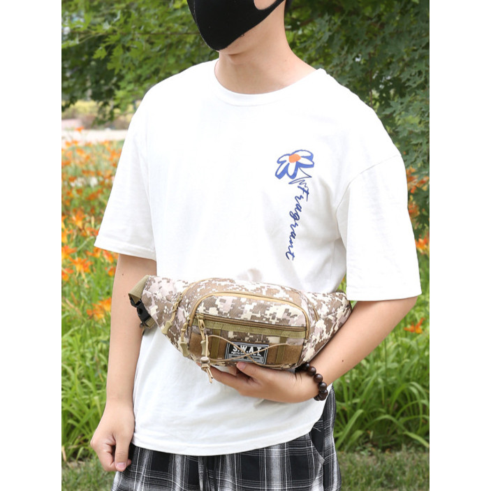 (w264)กระเป๋าคาดอก ลายพรางดิจิตอลดีไซส์เท่ มี4ซิป ผ้าหนาทน