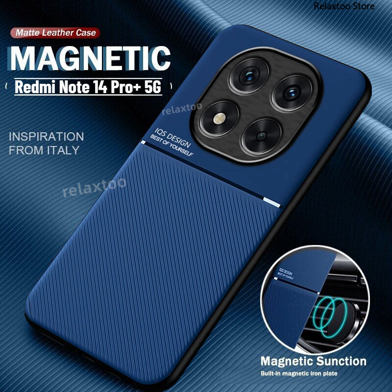 Leather Matte Casing For Xiaomi Redmi Note14 Note 14 Pro Plus + Pro+ 14Pro+ Note14Pro+ 4G 5G Car Magnetic Bracket Holder Soft Silicone Phone Case Shockproof Lens Protect Back Cover