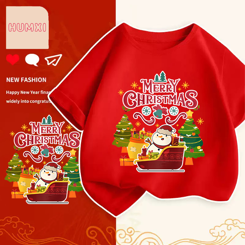 (จัดส่งตลอด 24 ชั่วโมง)เสื้อคริสมาสต์ Happy New Year & Merry Christmas ลายน่ารักๆ ผ้า Cotton ใส่สบาย สีสันสดใส ขนาด