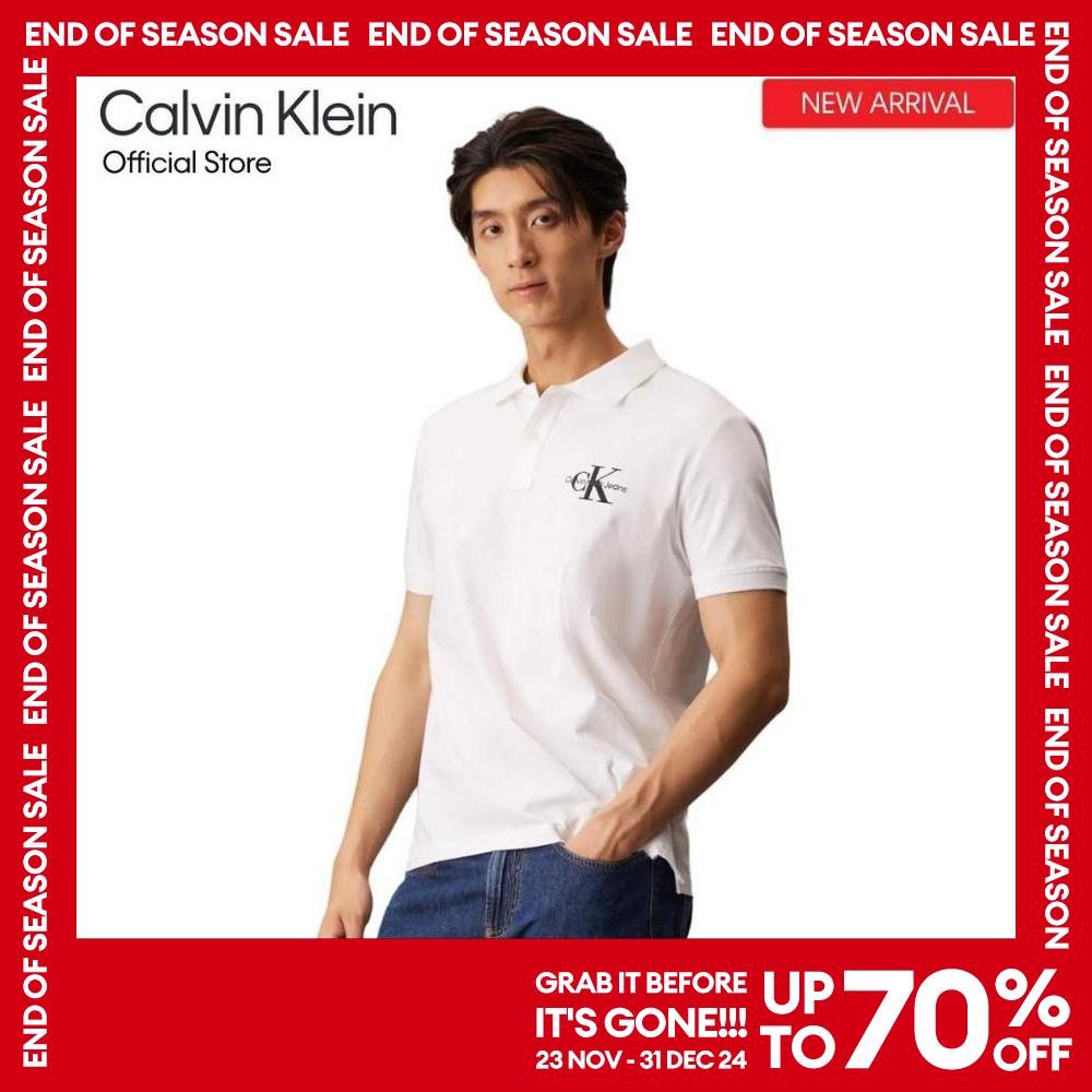 CALVIN KLEIN เสื้อโปโลผู้ชาย ทรง Regular Monologo รุ่น J326357 YAF - สีขาว