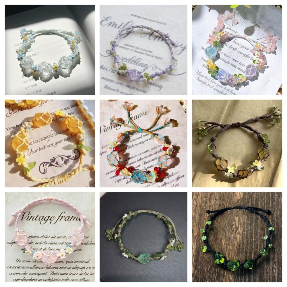 Aimeone สร้อยข้อมือ Flourescent ทอมือ, มือคริสตัล Vital ธรรมชาติถักมือ, เครื่องประดับดอกไม้สีความงามไม่สม่ําเสมอกําไลข้อมือหินสาว - รูปที่ 2