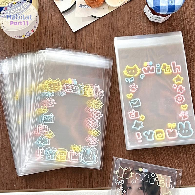 Habitatport 50 ชิ้นโปร่งใสน่ารัก Graffiti ลูกแมว Self-กาว Opp กระเป๋า Kpop Idol Photo การ์ดป้องกันกระเป๋า Photocard การ์ดแขน th
