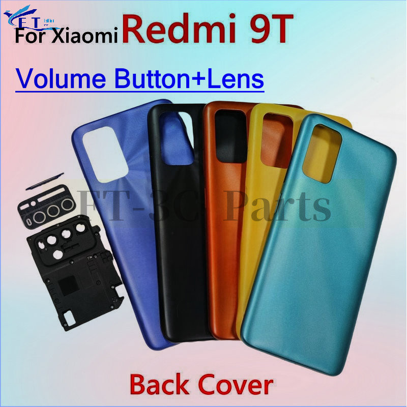 สําหรับ XIaomi Redmi 9t ฝาหลังแบตเตอรี่กรณีฝาครอบกรณีพร้อมเลนส์พร้อมปุ่มเปลี่ยนชิ้นส่วน