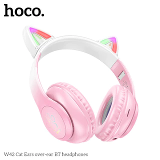HOCO W42 หูฟังหูแมว ไฟ LED น่ารัก BT 5.3 รองรับ AUX / TF Card เสียงดี HiFi แบต10ชม. หูฟังบลูทูธ hc3