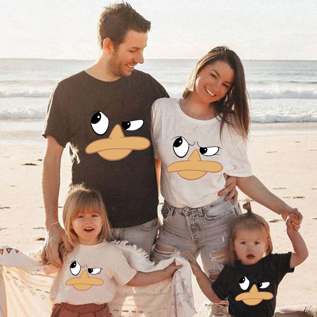 น่ารัก Duckbilled รูปแบบครอบครัวจับคู่ Tee เสื้อ Smummer วันหยุดผู้ปกครองเด็ก Tshirt ชุดครอบครัว Breathable และ Soft Top Tees ทารกแรกเกิดบอดี้สูท