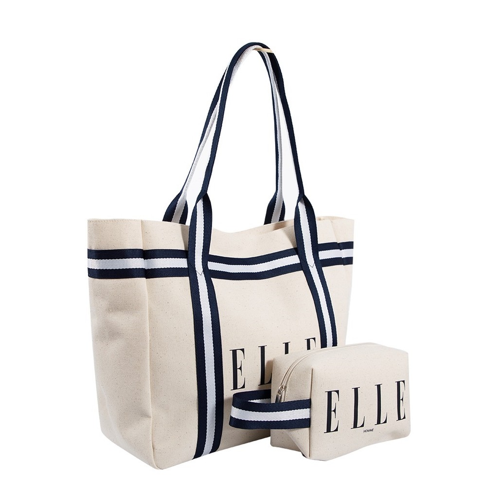 ELLE HOMME BAG กระเป๋าช้อปปิ้งใบใหญ่ผ้าแคนวาส   มีกระเป๋าใบเล็ก  อยู่ด้านใน มีช่องแบ่งใส่ของติดแป๊ะแ