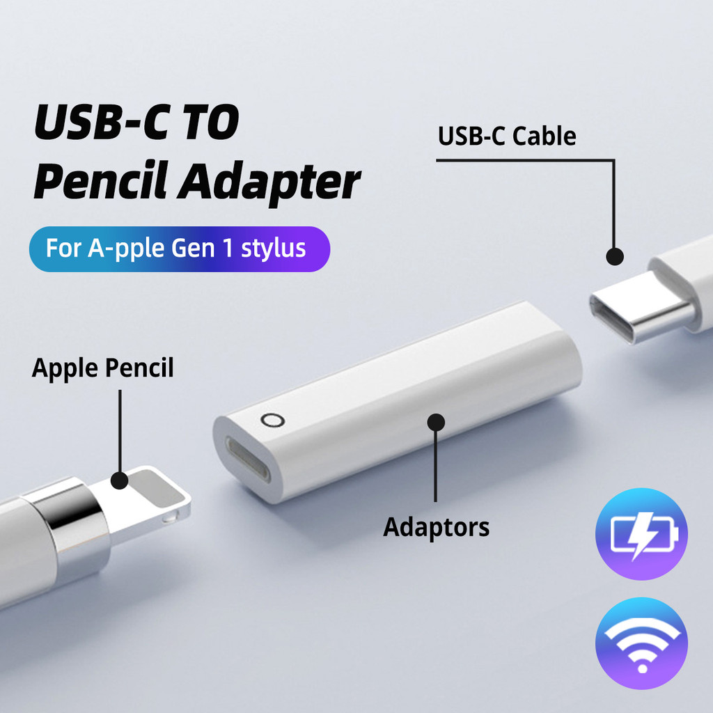 USB C อะแดปเตอร์ดินสอ Type-C ถึง iPencil Charger สําหรับดินสอ Aple รุ่นที่ 1 รองรับแผ่นรองจับคู่ Bluetooth 10th Gen