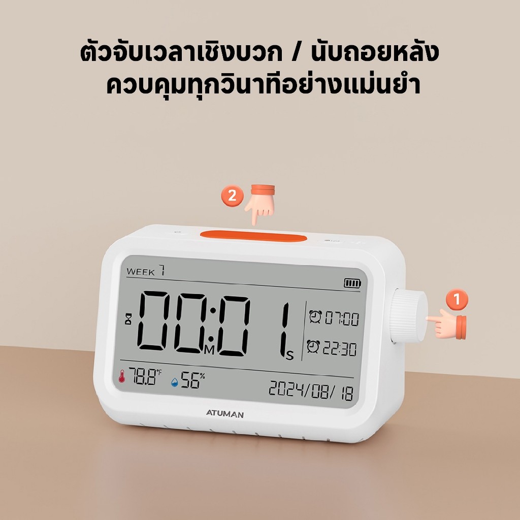 Duka (ATUMAN) MT2 มัลติฟังก์ชั่น Thermohygrometer เครื่องวัดอุณหภูมิจับเวลานาฬิกาปลุก 3 in 1