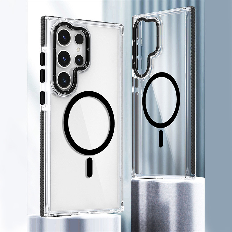สําหรับ Samsung Galaxy S25 S23 S24 Plus S24 Ultra FE 5G ไร้สายชาร์จกรณีแม่เหล็กโลหะเลนส์กรอบปุ่มฝาครอบโปร่งใส