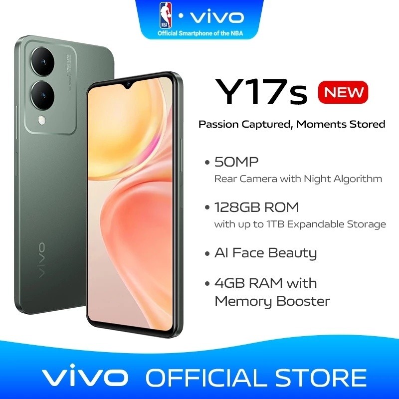 VIVO Y17s โทรศัพท์มือถือ 50MP Camera  128GB ROM  5000mAh  8GB RAM & 12GB ROM  Ultra Game Mode สมาร์ท