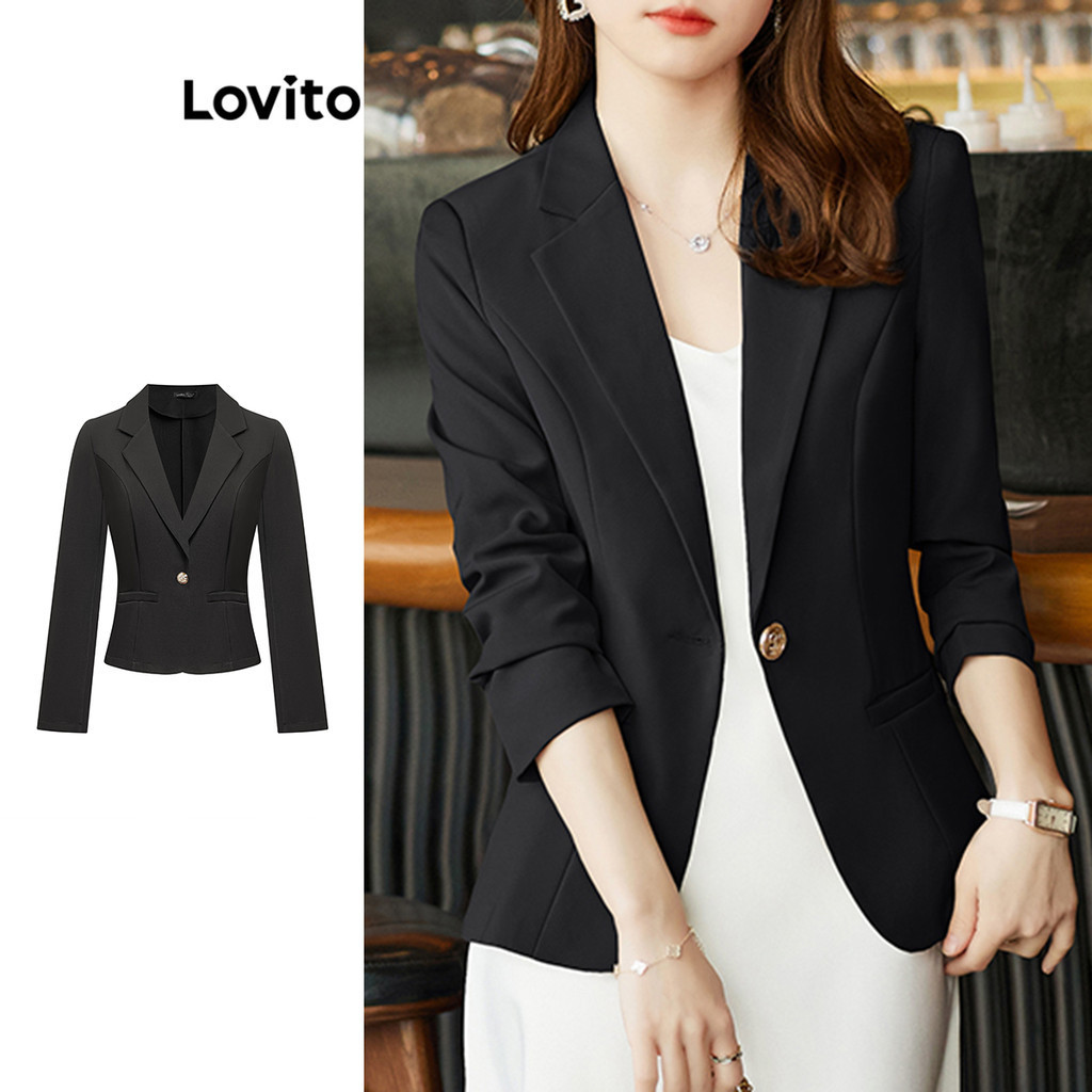 Lovito เสื้อเบลเซอร์ปุ่มธรรมดาสำหรับผู้หญิง L98AD160