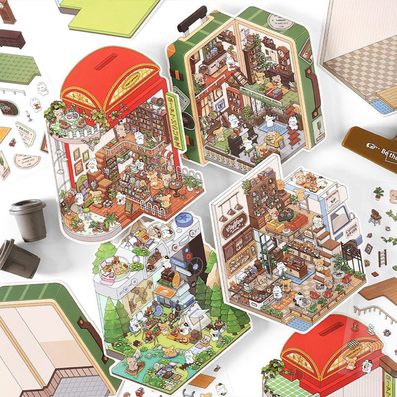 Mr.paper สติกเกอร์3D ขนาดเล็กพร้อมสต็อกน่ารักการ์ตูนสัตว์สวนสนุกต้นไม้บ้านสวนขนมร้านซูชิธุรกิจฉากสติ