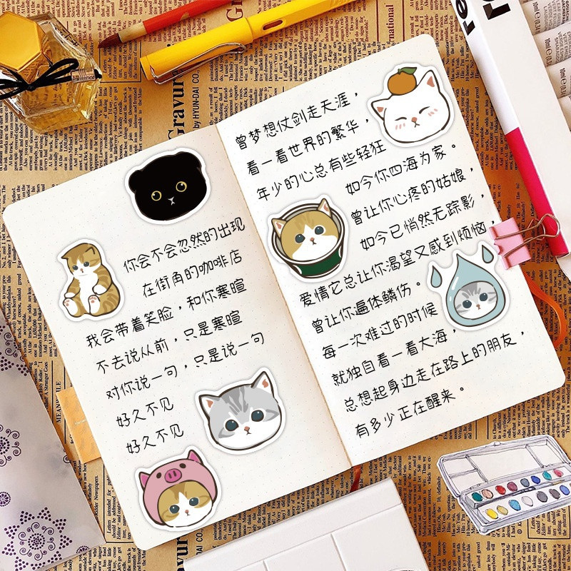 40ชิ้นถ้วยน้ําเด็กกล่องสัตว์เลี้ยงคู่มือสติกเกอร์ถ้วยน้ําสติกเกอร์ลูกแมวน่ารักสติกเกอร์การ์ตูนแมวเครื่องแต่งกายแต่งตัวคู่มือวั