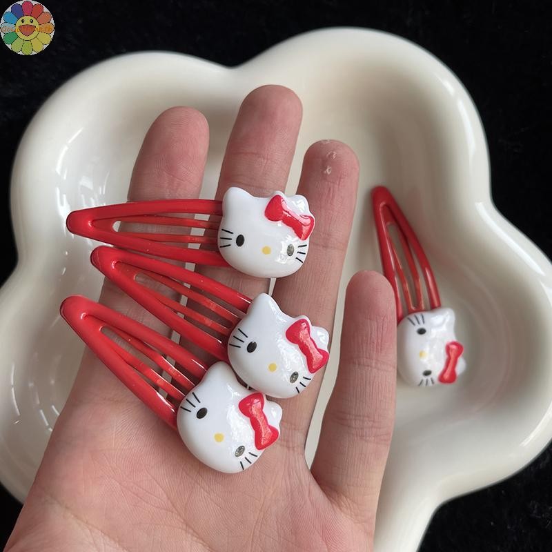 GOGO 1 ชิ้น Kawaii Hello Kitty Hairpin น่ารักการ์ตูน KT กิ๊บติดผมสีแดง Bang คลิปสําหรับสาวหวาน Y2k อุปกรณ์เสริมผม TH