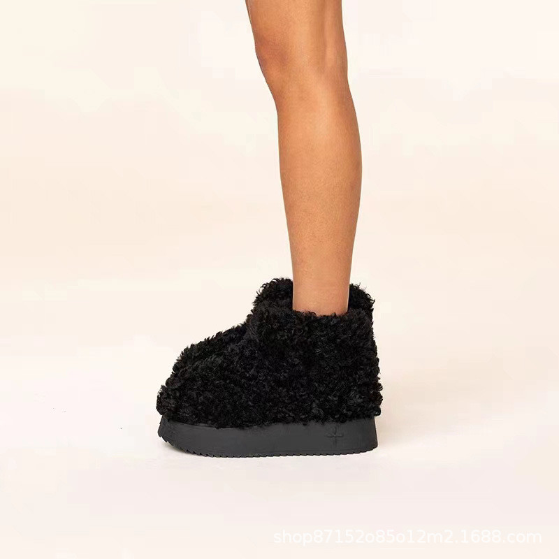 4MUQ SMFK Wuli Fluffy Short Boots23Winter Versatile Plush Faux Fur Low Boots Snow Boots for Women