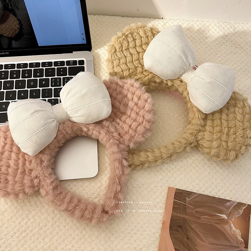 ผู้หญิงฤดูใบไม้ร่วงฤดูหนาวรูปแบบใหม่ตุ๊กตาหูโบว์คาดศีรษะ