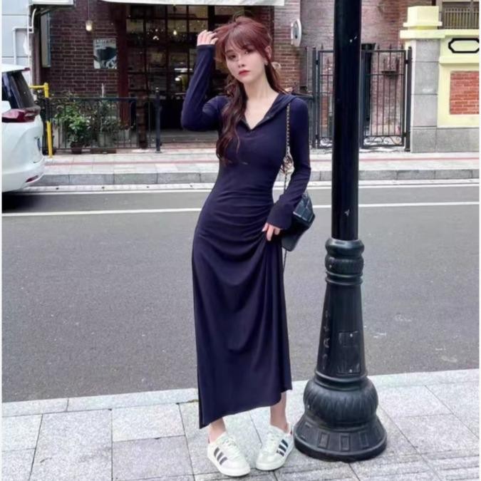 เดรสออกงาน  ชุดเดรสยาว งานพรอม แขนยาว รัดรูป เกาหลี  ทํางาน เดรสสีฟ้า สาวอวบ mixi prom dress