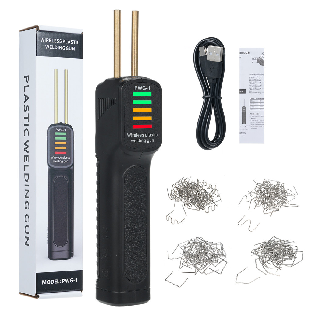 เครื่องเชื่อมพลาสติกไร้สายรถกันชนซ่อมเครื่องเชื่อม 2600mAh แบตเตอรี่เครื่องเย็บกระดาษร้อน USB ชาร์จเครื่องเชื่อมพลาสติก 200 ชิ้นเชื่อม Pins