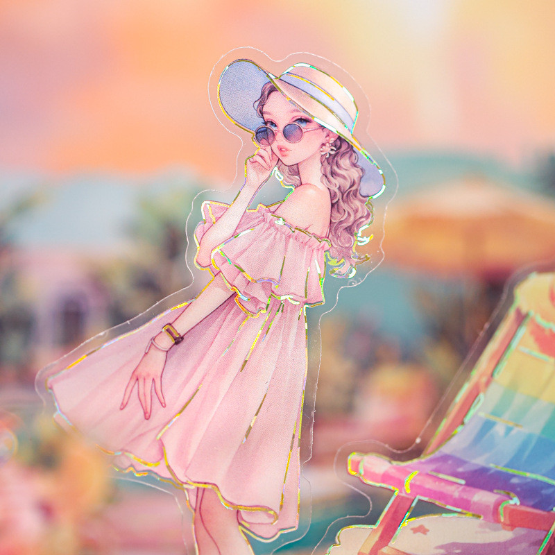 กระดาษ Mr. Paper 30 ชิ้น/ถุง สติ๊กเกอร์กันน้ำ PET ขนาดใหญ่ แพ็คสติ๊กเกอร์ฤดูร้อน ชายหาด ธีมวันหยุดริมทะเล รูปแบบตัวละครสาว สติ๊กเกอร์ไดอารี่ การ์ดอวยพรสร้างสรรค์ ถ้วยไดอารี่ตกแต่ง