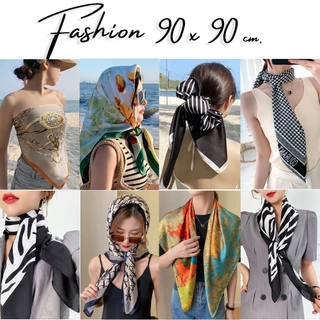 🇹🇭พร้อมส่งจากไทย🧣 ผ้าซาติน ผ้าพันคอ ผ้าคลุมไหล่ (ขนาด50*50 / 70*70 / 90*90 ซม.) ผ้ามัดผมเกาหลี
