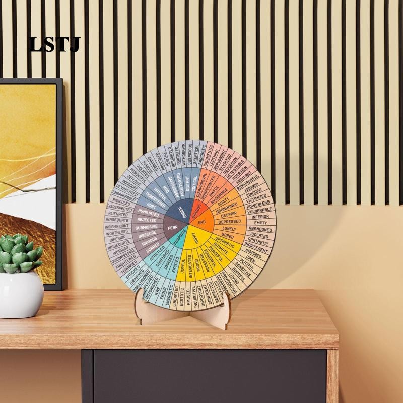 [Lstjj] Feeling Wheel โต๊ะตกแต่งของขวัญไม้สุขภาพจิตรอบสองด้านล้ออารมณ์พร้อมขาตั้งสําหรับโรงเรียน Cou