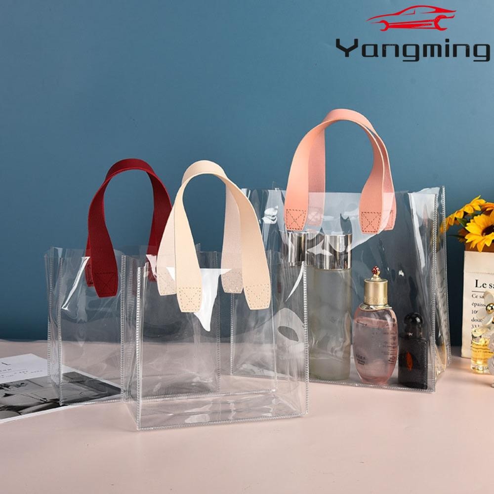 YANGMING Tote Bag, PVC Handle Transparent Shopping Bags, กระเป๋าใส่ของขวัญมือแบบใส