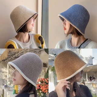 หมวกบักเก็ต ไหมพรม วินเทจ มีขอบสี สไตล์เกาหลี ทรงสวย ใส่สบาย อุ่นกันหนาว แฟชั่นเทรนด์ใหม่ จัดส่งรวดเร็ว COD