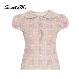 ขนมหวาน ท็อปส์ซูของผู้หญิง 2025 แฟชั่นใหม่ แขนพองลายสก๊อตซอก…