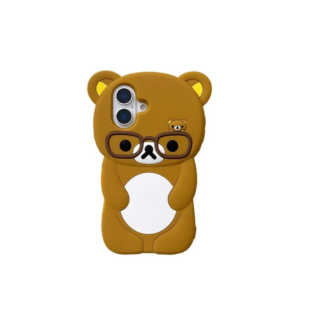 สําหรับiPhone 16 Pro Max 15 14 13 12 11 X XS XR 8 7 6 6s Plus SE 2020 3Dการ์ตูนRilakkumaหมีแว่นตาซิลิโคนอ่อนนุ่มกรณี