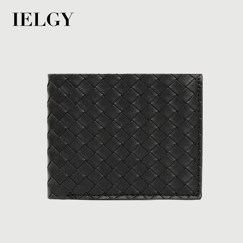 IELGY กระเป๋าใส่เหรียญ ใบสั้น แบบสาน ใส่สบาย มีช่องใส่บัตรหลายช่อง สําหรับผู้ชาย