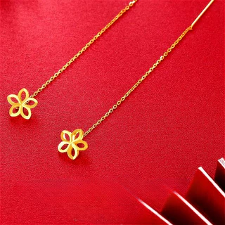 Elegant Golden Ear Wires ผู้หญิงs พู่ดอกไม้ยาวต่างหู Drop ต่างหูเครื่องประดับหูของขวัญสําหรับแฟน