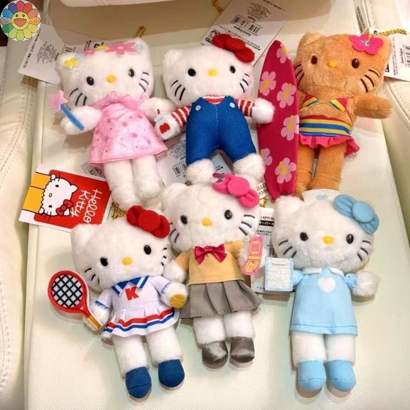 GOGO Hello Kitty ขายาวตุ๊กตาของเล่นพวงกุญแจผิวสีดํา Sanrio Kt Cat ตุ๊กตาตุ๊กตาจี้พวงกุญแจรถกระเป๋าเป้สะพายหลังกระเป๋าตกแต่งของขวัญเด็ก TH