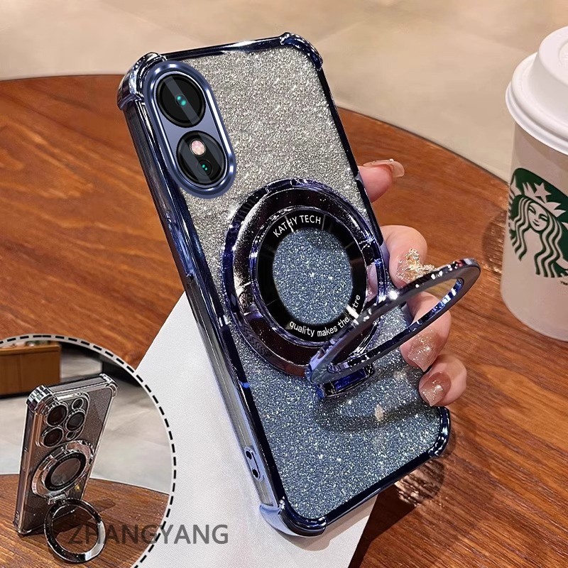 สําหรับ OPPO A18 A38 A17 A17K A60 Softcase ซิลิโคนกันกระแทกฝาครอบชุบใหม่ออกแบบความงามพร้อมผู้ถือ SJSFDD06