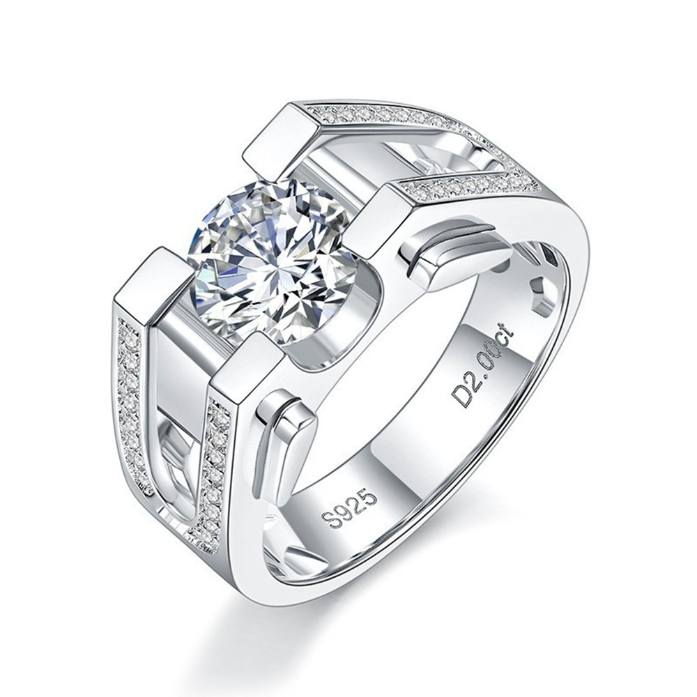 2 CT จริง Moissanite แหวนผู้ชาย VVS1 D สีรอบตัดเพชร 925 เงินสเตอร์ลิงหมั้นแหวนเครื่องประดับของขวัญใบรับรอง GRA