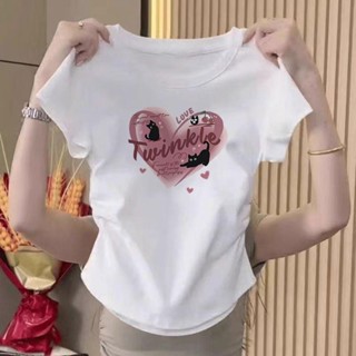 เสื้อรัดรูปเสื้อครอปฤดูร้อนอเนกประสงค์บางบาง คอกลม แขนสั้น เ…