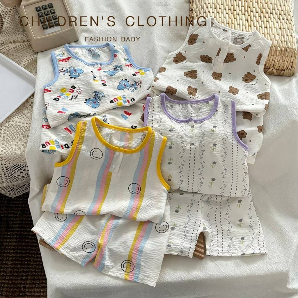 🌹เสื้อผ้าแฟชั่นเด็ก เซทเสื้อกล้าม+กางเกงขาสั้น ชุดเซ็ต 2 ชิ้น พิมพ์ลายน่ารักๆ🌹 - รูปที่ 2