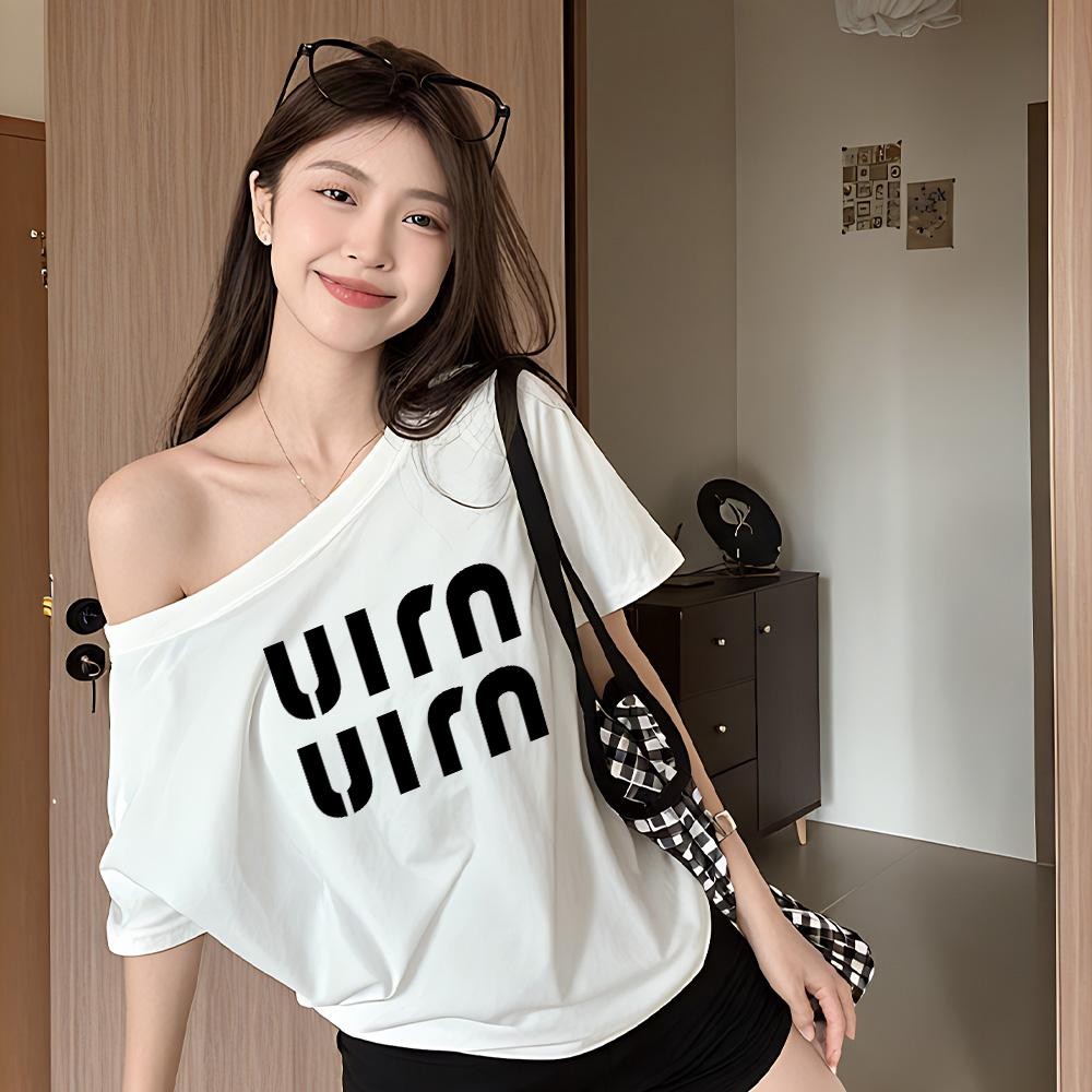 Basi💥เสื้อยืด เสื้อเกาหลี แฟชั่น สาวฮอต เปิดไหล่ ดีไซน์พิเศษ โคตรนุ่ม ไม่ต้องรีด UIM