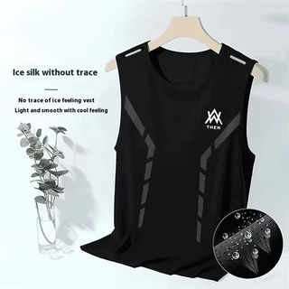 EERSHENSHIE เสื้อกั๊กผ้าไหมน้ําแข็งผู้ชายฤดูร้อน Quick-Drying ตาข่ายเสื้อยืดแขนกุด plus ขนาดหลวมกีฬา