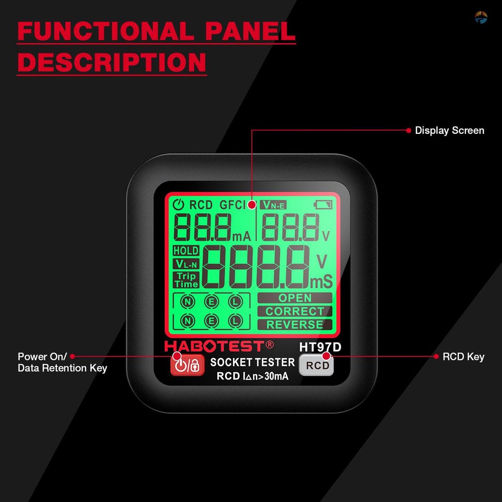 HABOTEST HT97D เครื่องทดสอบซ็อกเก็ตดิจิตอลทดสอบแรงดันไฟฟ้า EU Plug เครื่องตรวจจับซ็อกเก็ตอัจฉริยะการทดสอบการรั่วไหลเครื่องทดสอบเฟสมัลติฟังก์ชั่น - รูปที่ 6