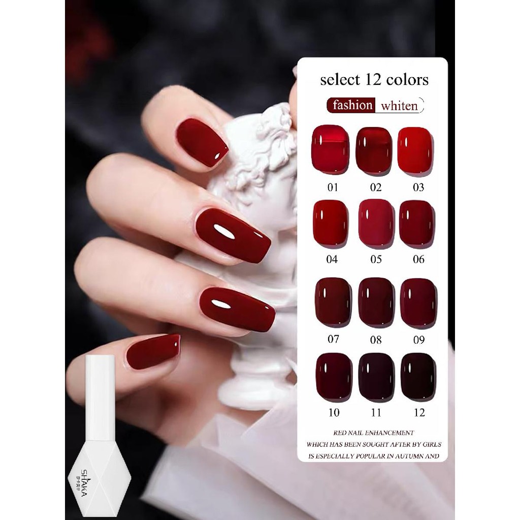 SHAKA เจลทาเล็บสีแดงปีใหม่ สีเข้มสดใสต้อนรับเทศกาล เพ้นท์เล็บ UV Manicure [SK138]