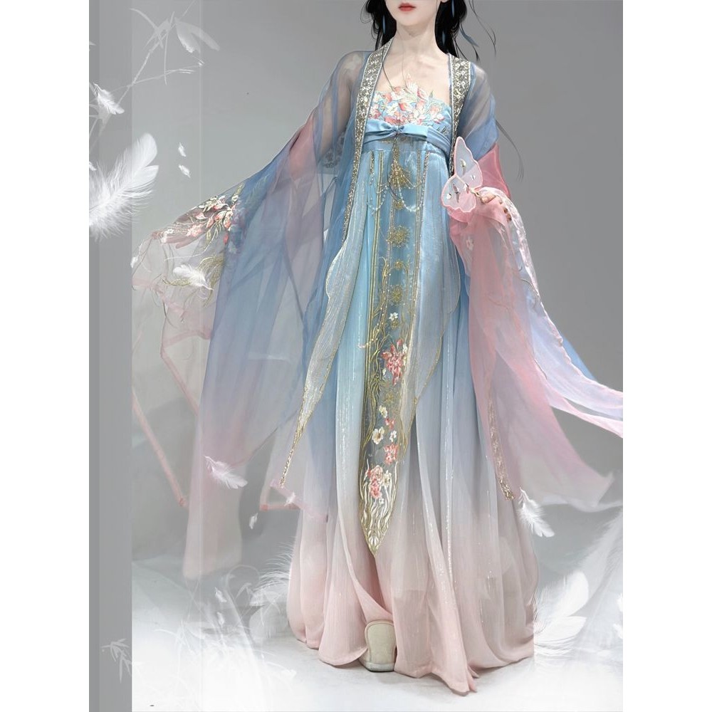 สินค้าพรีเมี่ยมสวยงาม Yuehua Qing Original Hanfu [Luoshenfu] สไตล์ย้อนยุคอุตสาหกรรมหนักเย็บปักถักร้อย Tang Made Hanfu Xote กระโปรงเสื้อแขนใหญ่กระโปรงหน้าอกเต็ม Han องค์ประกอบชุดเสื้อผ้าผู้หญิงสไตล์จีน
