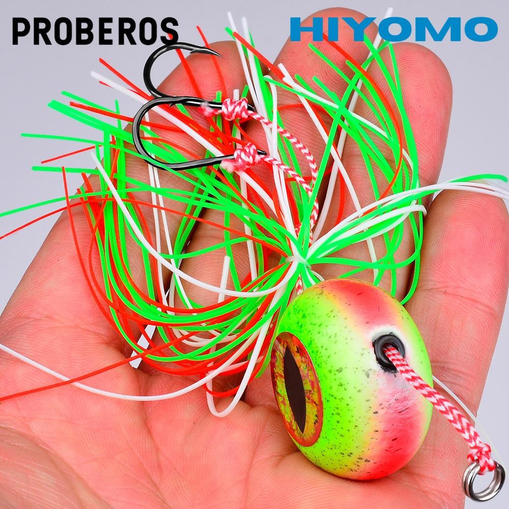 PROBEROS 1pcs หัวตะกั่ว Jig เหยื่อยางกระโปรง 20g-120g ประดิษฐ์ 3D ตาช้า Jigging ตกปลาหาง Kabura Jig เรือน้ําเค็มตกปลา Slider Jigs