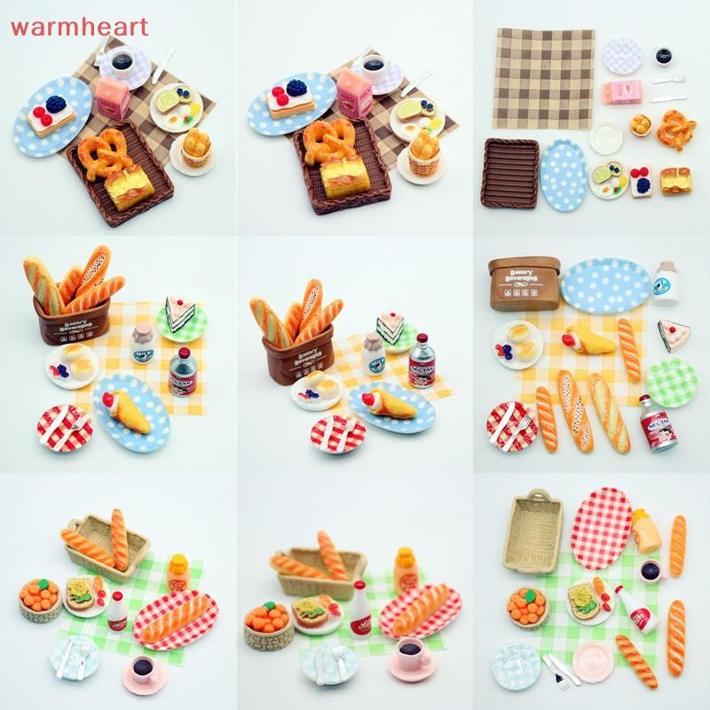 (หัวใจที่อบอุ่น) 1เซ็ตตุ๊กตามินิอาหารเช้าเล่นติ่มซําขนมปังแยมจานรุ่นขนาดเล็กครัวทําอาหารอบรุ่นทําเองอุปกรณ์ตุ๊กตา