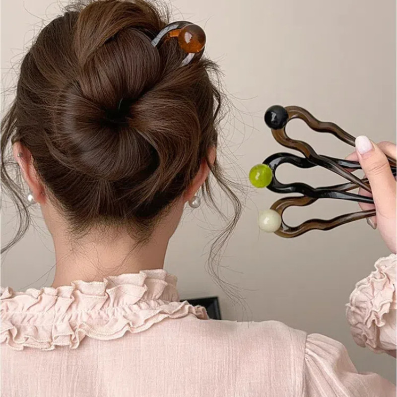 ใหม่สไตล์จีนลูกปัด U-Shaped Hairpin หญิงอารมณ์ด้านหลังหัวผมโบราณ Hairpin Simple Hairpin