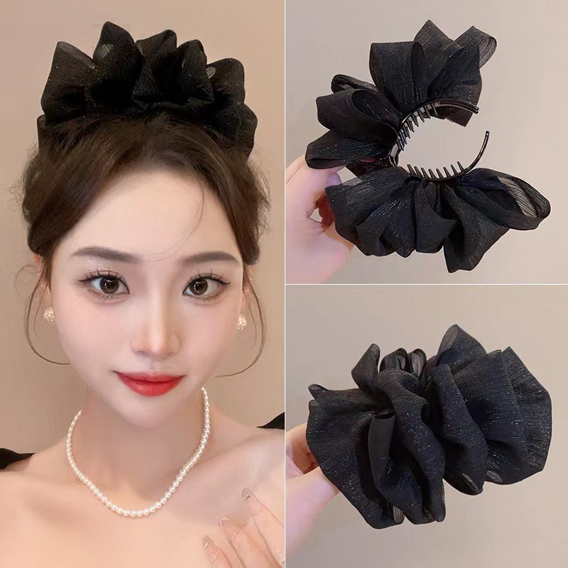 แฟชั่น Multi-layer จีบ Ball Head กิ๊บติดผม Simple Banana Clip เครื่องประดับผมสําหรับผู้หญิง