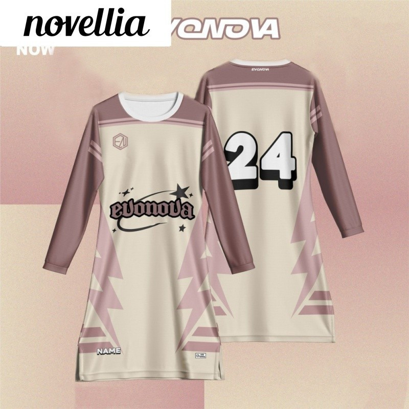 Novellia ใหม่ Premium Muslimah Jersey Musimah แขนยาวไมโครไฟเบอร์ Muslimah กีฬาฟรีชื่อที่กําหนดเองจํานวน